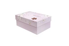 Подарочная коробка с цветами розовая, M - 25.5х18.5х10 cм