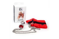 Наручники с металлической анальной пробкой Art of Sex Handcuffs with Metal Anal Plug  size M Red