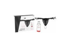 Набор Intt BRAZILIAN PANTY BLACK: трусики на завязках S-XL с жемчужным кольцом + клубничная смазка