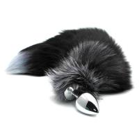 Металлическая анальная пробка Лисий хвост Alive Black And White Fox Tail L, диаметр 3,9 см